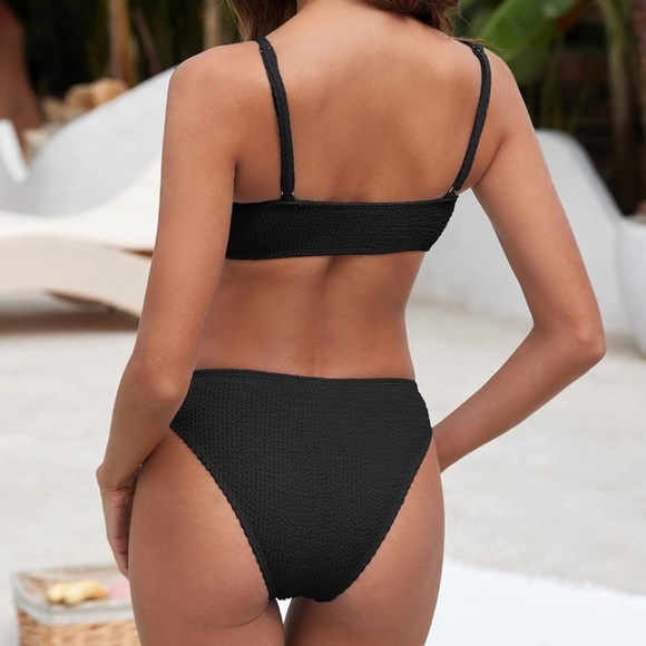 ~Ribbed Bikini Set Scoop Neck Cheeky Swimsuit Textured Two Piece~ - Picture 5 of 8